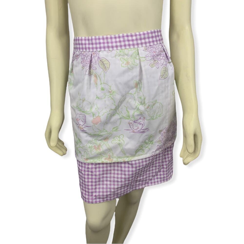 Essential Home skirted half apron tie waist spring purple checker easter bunny